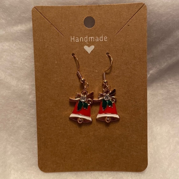 Christmas Bell Red Green  Dangle Earrings - Picture 2 of 5